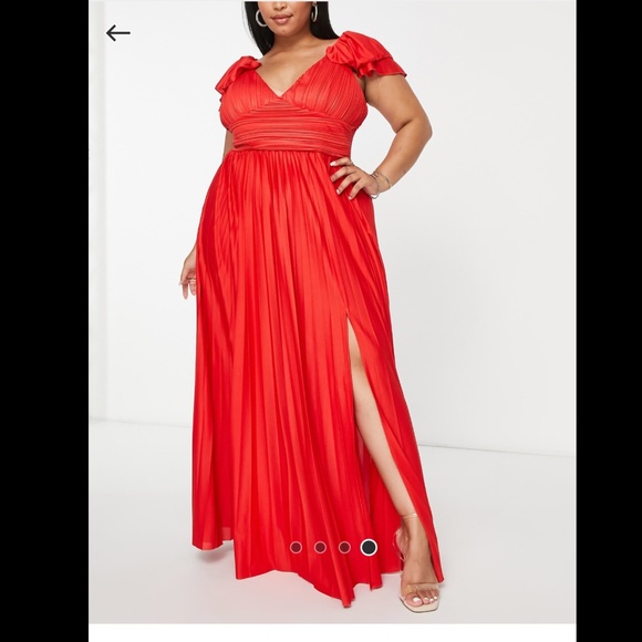 ASOS DECISION Curve Ruffle sleeve pleated maxi dress in red Size US 20 - Picture 2 of 12